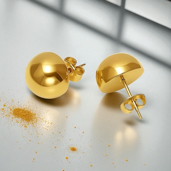 ๐ Minimalist Dome Stud Earrings 18K Gold Plated Stainless Steel Modern Style - Picture 8 of 11